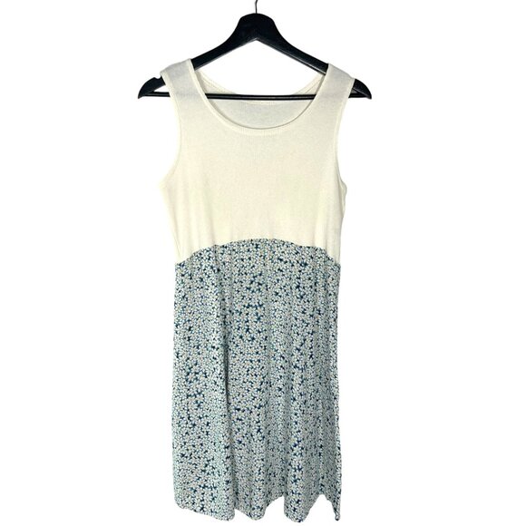 Vintage Dresses & Skirts - Vintage 90s Off White Blue Floral Short Sleeveless Sundress Medium